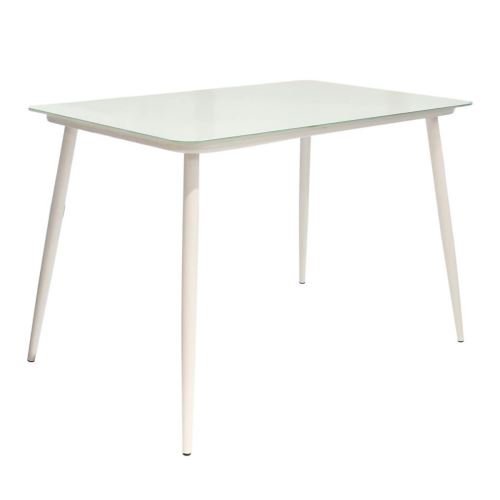 Tanita - Table Repas Rectangulaire Plateau Verre Blanc