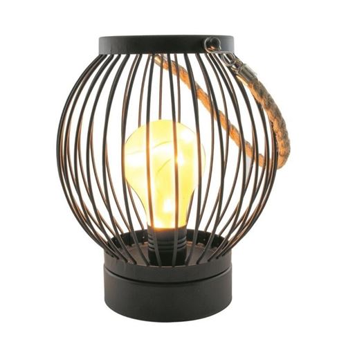 Lanterne filaire avec ampoule led - L 15 x l 15 x H 18,5 cm - Noir