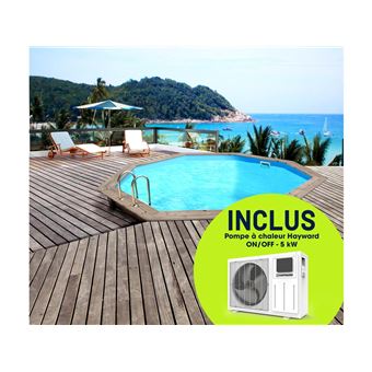 piscine bois venecia - 5.80 x 1.31 m + pompe à chaleur réversible simplicity by hayward on/off - 5 kw - blanc - 1