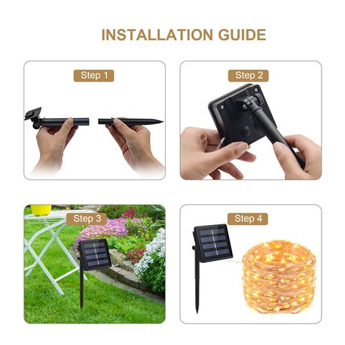 Guirlandes Solaires Extérieur 2 Packs 20m 200 LED - Blanc Chaud, 8 Modes, Étanches