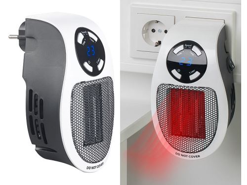 Chauffage soufflant pour prise murale avec thermostat, minuterie et &eacute;cran LED