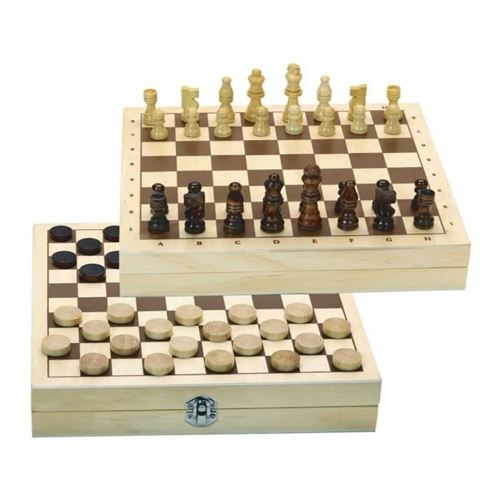 Jeux De Dames Et D'échecs - Coffret En Bois - Jeujura