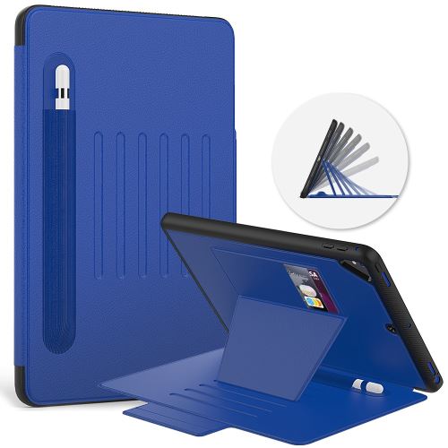 Etui en PU + TPU multi-angle magnétique créatif avec support, porte-cartes et porte-stylet bleu pour votre Apple iPad 9.7 pouces (2018)/(2017)