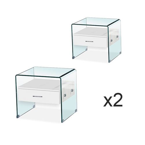 Lot de Table de chevet en verre ELSA Blanc