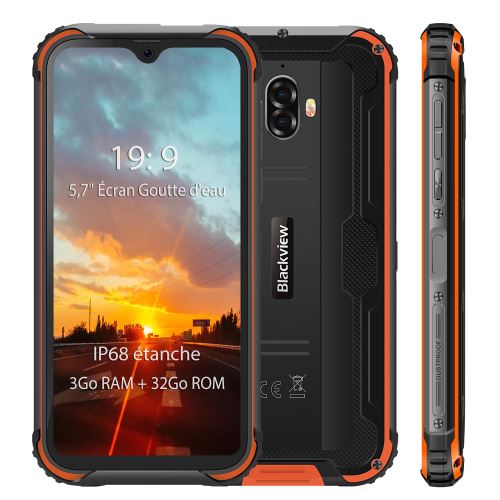 Smartphone IP68 étanche 4G Blackview BV5900 5.7'' Écran 3Go Ram 32Go Rom Android 9.0 Téléphone portable Incassable - Orange