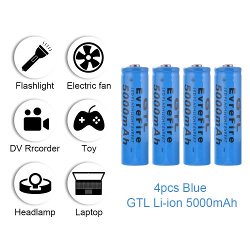14€02 sur 4x batterie rechargeable li ion GTL 18650 3.7V 5000mAh pour  lampe torche LED RC1055 - Piles - Achat & prix