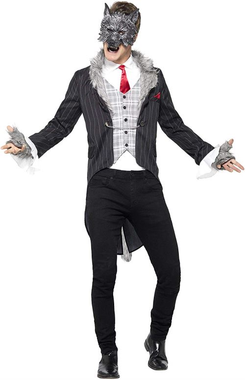 Smiffys Costume grand méchant loup, Deluxe, Gris, avec veste, queue amovible, fausse che