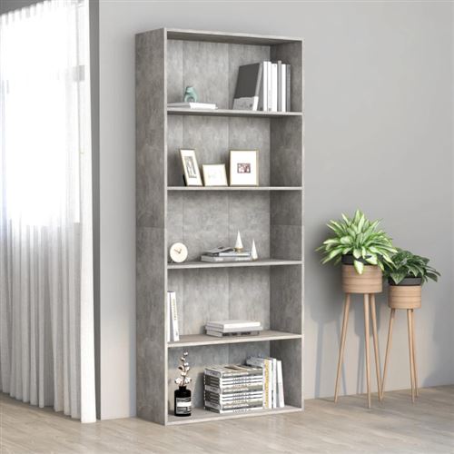 vidaXL Bibliothèque à 5 niveaux Gris béton 80x30x189 cm Aggloméré
