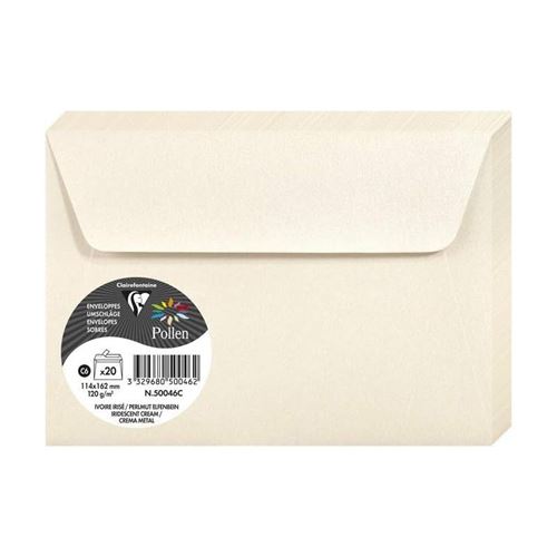 Enveloppe Pollen clairefontaine C6 120g ivoire irise - Paquet de 20