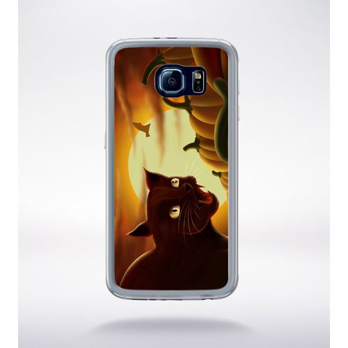 Coque Chat Noir Citrouille Compatible Samsung Galaxy S6 Transparent