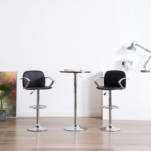 Meelady Chaise de Bar Tabouret de Bar avec Accoudoirs Réglage en Similicuir Noir 2 pcs 55 x 45 x (88-109) cm