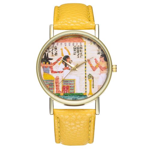 bracelet en cuir classique égyptien authentique regarder dames montre à quartz montre pour homme T191-Ajaune