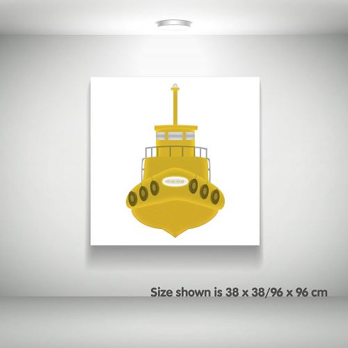 Feel Good Art Toile sur Cadre Art Mural de Style Moderne/Illustratif Bateau Remorquer Jaune/Blanc 51 x 51 x 4 cm Grand
