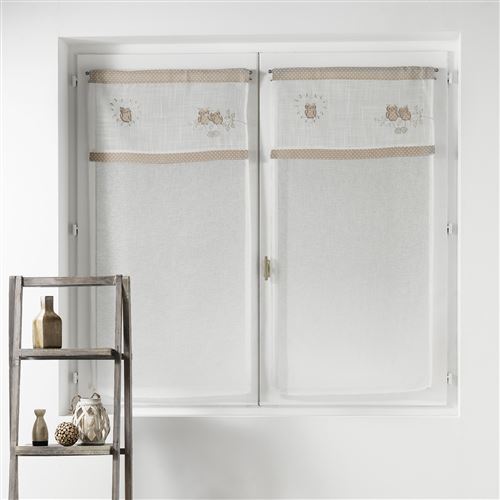 Paire droite passe tringle 2 x 60 x 90 cm voile sable+top brode betty Naturel