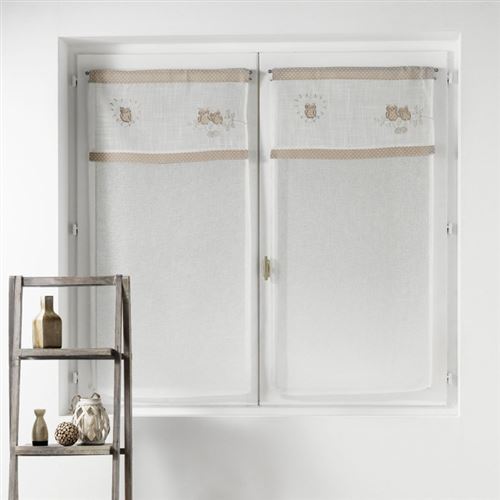 Paire droite passe tringle 2 x 60 x 90 cm voile sable+top brode betty Naturel
