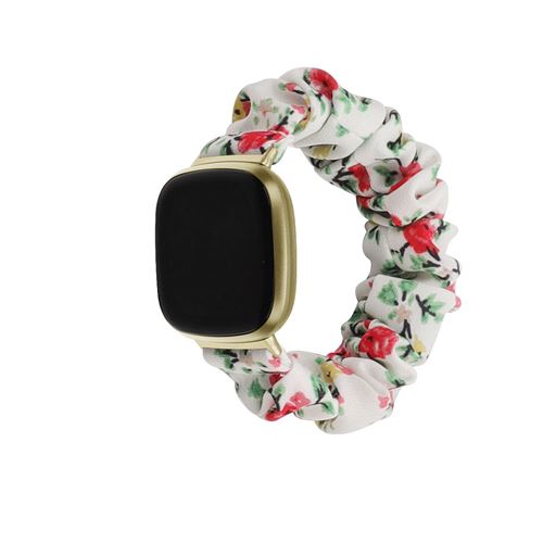 Bracelet en toile élastique pour Fitbit Versa 3 / Sense - Blanc&Rouge(Taille L)