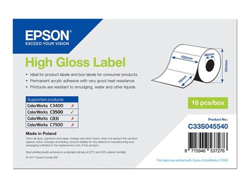 Epson High Gloss Label Die Cut 102 Mm 415 Labels Blanc