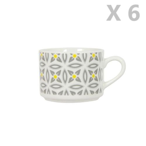 Toilinux - 6 Tasses en porcelaine Aristo - Blanc décoré - Aristo