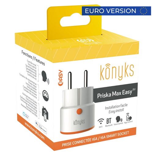 Prise connectée WiFi+BT Konyks Priska Max Easy EU, 16A avec compteur, installation facile, compatible Alexa et Google Home