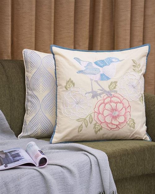 Penguin Home® 100% Coton Mode Embellissé Birdy Housse de Coussin 2-Pièce Set
