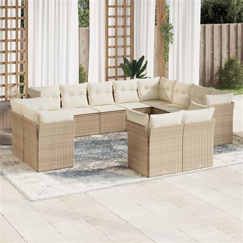  Vidaxl Salon De Jardin Avec Coussins 12 Pcs Beige R&eacute;sine Tress&eacute;e