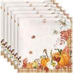 Serviettes en Coton Lot de 6 Motif Citrouille Aquarelle 45x45 cm