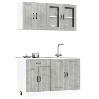 vidaXL Ensemble de 4 meubles de cuisine "Lucca" en bois d'ingénierie gris béton 3314865 - 1