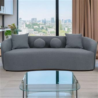 Canape droit menzzo 4 places en tissu gris 82 x 216 x 68 cm - 1