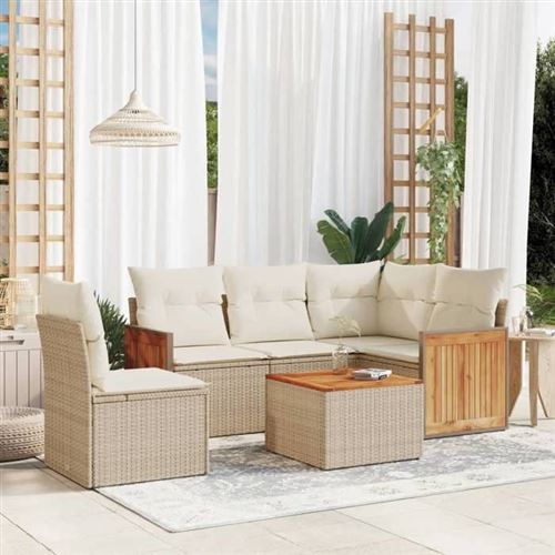  Vidaxl Salon de jardin modulable 6 pi&egrave;ces - R&eacute;sine tress&eacute;e - Beige - 5 personnes - Table fixe - 62 x 62 x 69 cm 