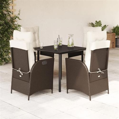 Vidaxl Marron Ensemble À Manger De Jardin 5 Pcs - Image 2