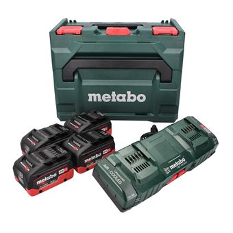 Metabo Kit de base - 4x Batteries LiHD 18 V 10,0 Ah Li-Ion système CAS (685143000) + Chargeur double ASC 145 DUO + ​​metaBOX - 1