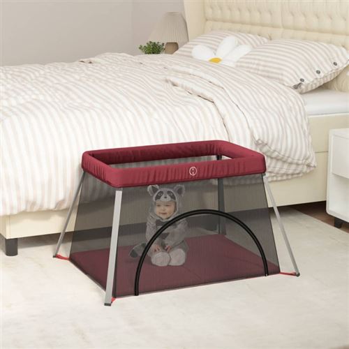 vidaXL Parc pour bébé avec matelas Rouge Tissu de lin