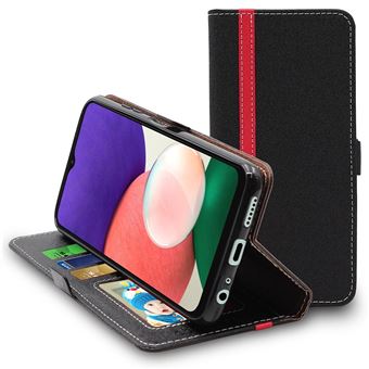 ebestStar Etui Portefeuille pour Galaxy A22 5G PU Cuir Porte-Cartes Support Stand, Noir / Rouge - 1