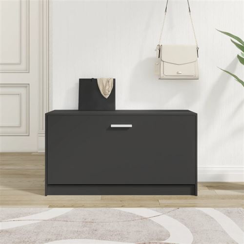 Vidaxl Noir Banc À Chaussures 80X24x45 Cm Bois D'ingénierie - Image 3