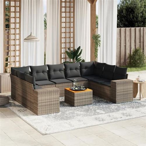 Non Communiqué Gris Vidaxl Salon De Jardin Avec Coussins 10 Pcs, Canapés De Terrasse, Ensemble De Meubles De Patio, Mobilier D'extérieur, 3257922