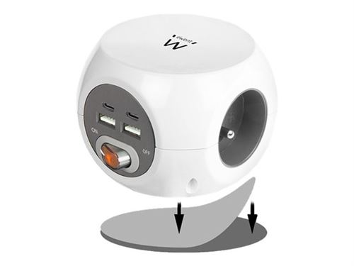 Ewent EW3975 - Voedingsverdeeleenheid - 230 Volt wisselstroom V - input: CEE 7/7 - uitgangen: 3 (2 x USB, 2x USB-C, 3 x type E) - 1.5 m kabel - België - wit