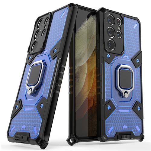 Coque avec Support Bague Pour Samsung Galaxy S22 Frusde avec Bandoulière Etui-Bleu