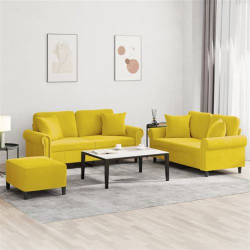 Non Communiqué Jaune Ensemble De Canapés 3 Pcs Avec Coussins Velours
