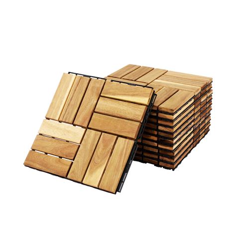 Sweeek Lot de 10 dalles de terrasses 30x30cm en bois d'acacia motif carré clipsables