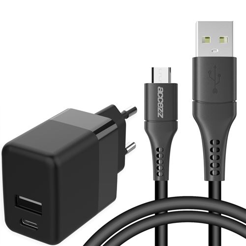 Chargeur Mural 20W + CâbMicro-USB vers USB - 1 mètre - Noir Accezz