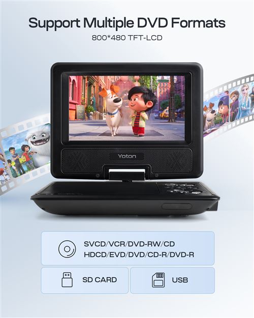 30€ sur Yoton Lecteur DVD Portable pour Enfants, avec Écran Pivotant HD de  7,5, Haut-Parleur stéréo, Peut être Connecté à TV/USB/SD - Lecteur DVD  portable - Achat & prix
