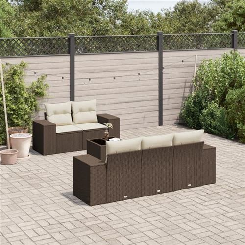 vidaXL Salon de Jardin avec Coussins 6 pcs, Canapés de Terrasse, Ensemble de Meubles de Patio, Mobilier d'Extérieur, Marron 3222302
