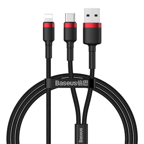 Câble BASEUS CATKLF-EL91 2 en 1 USB/Type-C vers iP 18W 1.2m Noir rouge