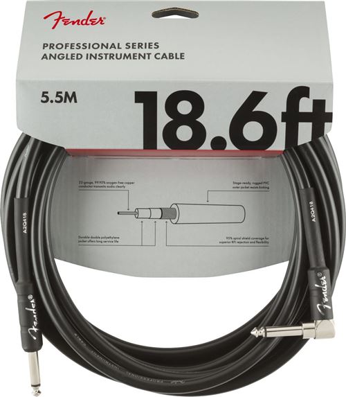 Non Communiqué Noir Fender Professional Instrument Cable, Straight/Angle, 18.6', Black Câbles Jack / Instrument