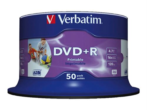 Verbatim - 50 x DVD+R - 4.7 Go 16x - noyau intérieur imprimable, surface imprimable avec photo - spindle