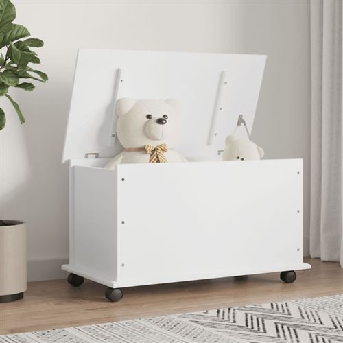 Coffre de rangement et roulettes ALTA blanc bois massif de pin