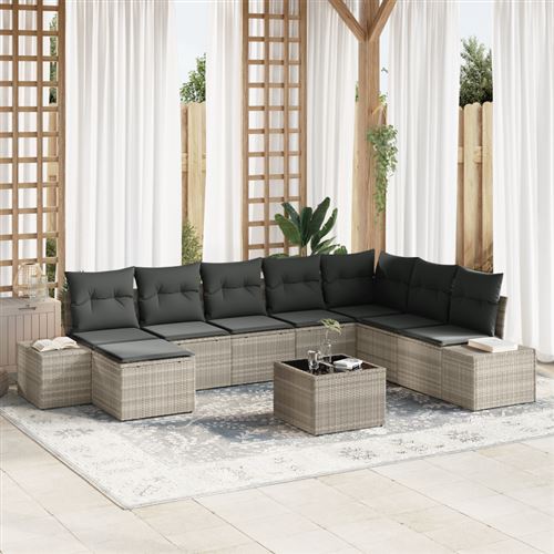 Non Communiqué Gris Ensemble De Canapé De Jardin 9 Pièces Avec Coussins En Rotin Synthétique