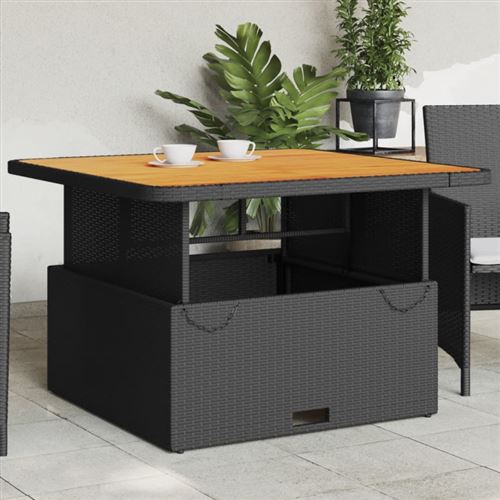 Non Communiqué Noir Et Marron Table De Jardin Noir 110X110x71cm Résine Tressée Et Bois Acacia