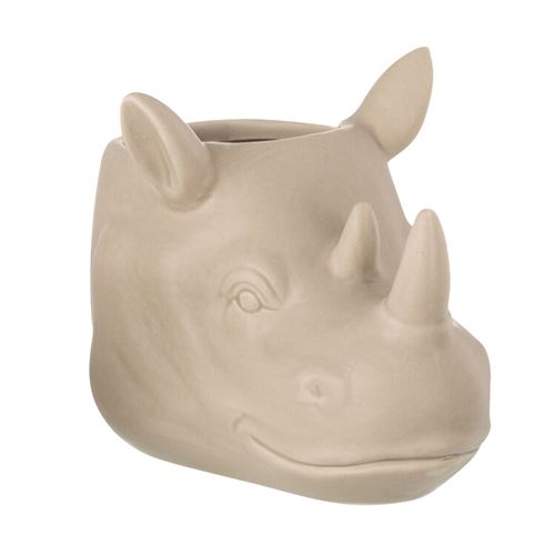 JOLIPA Cache-pot Rhinocéros Beige - En céramique - Hauteur 12 cm - Largeur 12 cm - Profondeur 17.5 cm