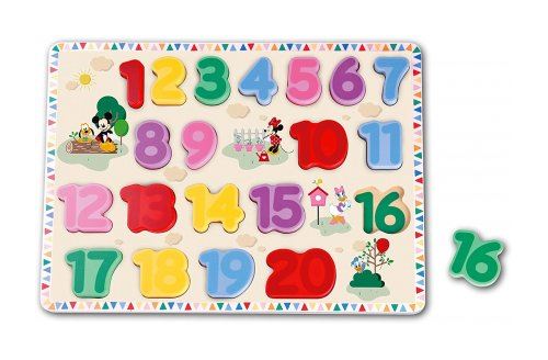 Puzzle en bois apprendre a compter disney de 1 a 20 - 20 pieces - puzzle enfant a encastrer - mickey et minnie - jeu educatif